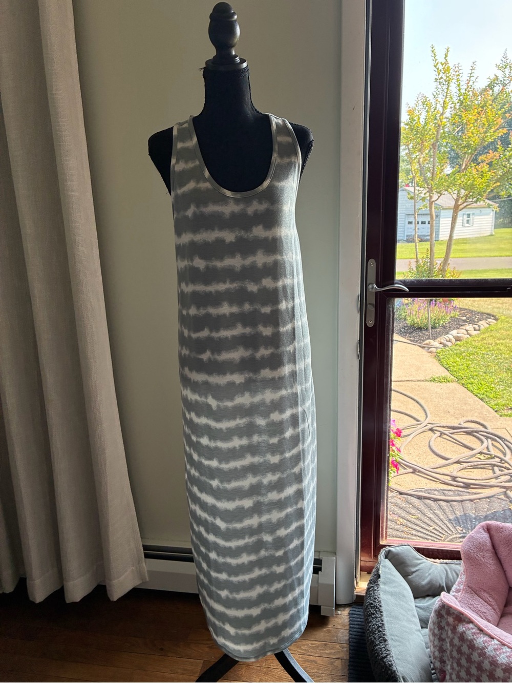 Nautica Gray & White Tie-Dye Racerback Maxi Dress